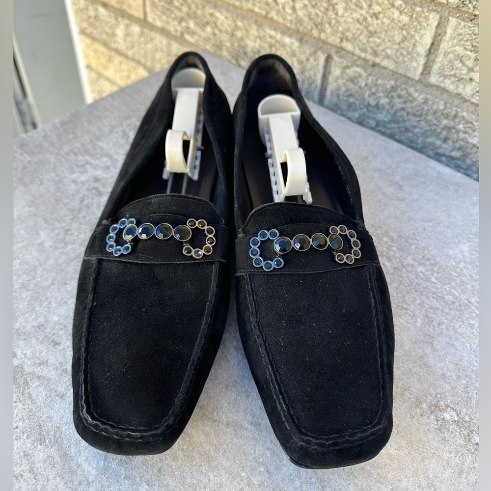 Stuart Weitzman Black Suede Loafers with Embellishments
